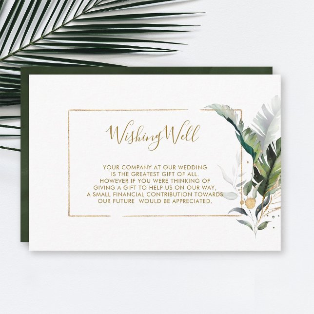 Tropical Leaves Gold Wedding Wishing Well Enclosure Card (Creator Uploaded)