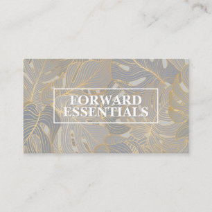 Tropical Leaves Golden Lines Seamless Pattern Business Card