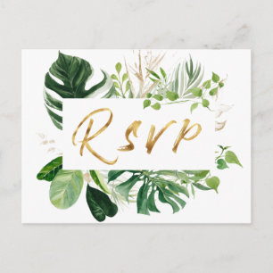 Tropical Leaves Golden Wedding Song Request RSVP Invitation Postcard
