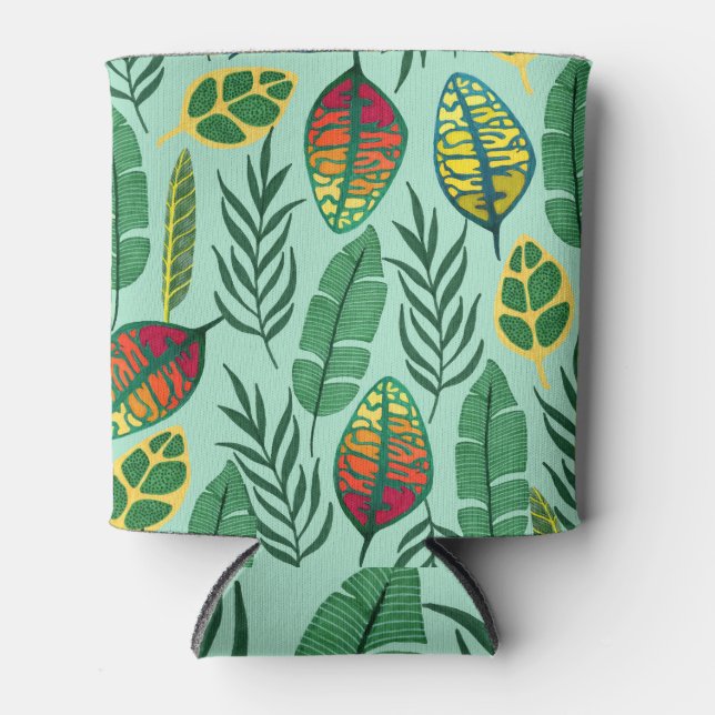 Tropical Leaves: Gouache Art Seamless. Can Cooler (Front)