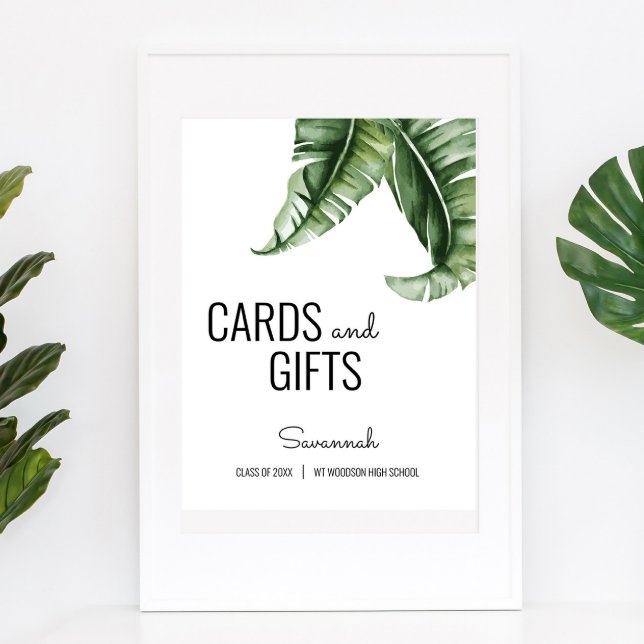 Tropical Leaves Graduation Cards & Gifts Sign (Creator Uploaded)