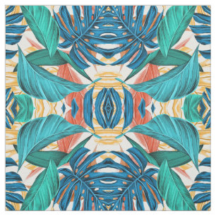 Tropical Leaves green and blue Fabric