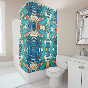 Tropical Leaves green and blue Shower Curtain
