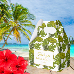 Tropical Leaves Green and Gold Thank You Wedding  Favour Box