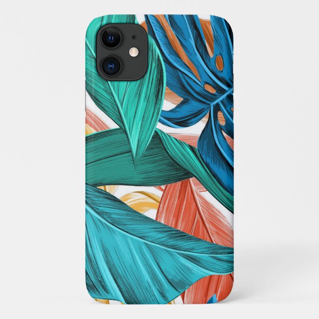 Tropical Leaves green blue Case-Mate iPhone Case (Back)