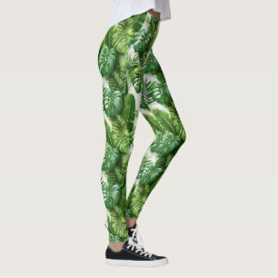 Tropical Leaves Green Botanical Pattern Leggings