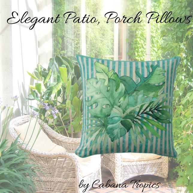 Tropical Leaves Green Teal Shades  Cushion (Creator Uploaded)
