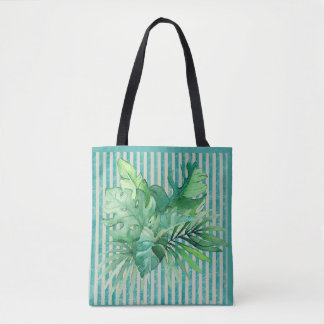 Tropical Leaves Green Teal Shades Tote Bag
