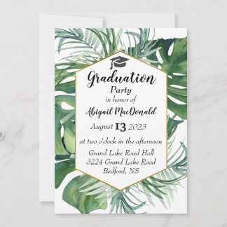 Tropical Leaves Greenery Graduation Party Invitation