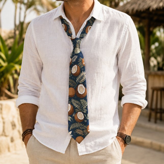 Tropical Leaves & Halved Coconuts Pattern Tie (Creator Uploaded)