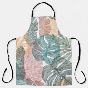 Tropical leaves: hand-drawn vintage pattern. apron