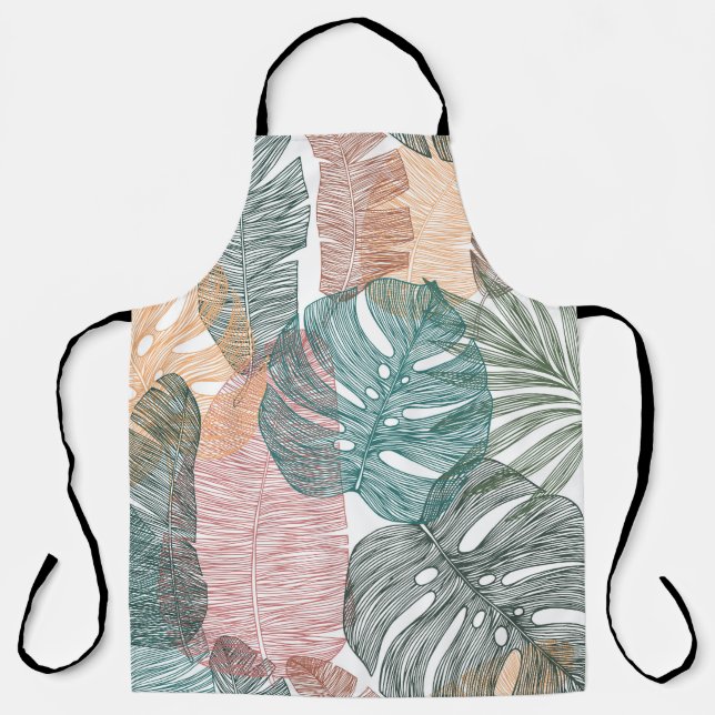 Tropical leaves: hand-drawn vintage pattern. apron (Front)