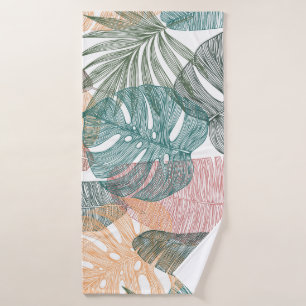 Tropical leaves: hand-drawn vintage pattern. bath towel