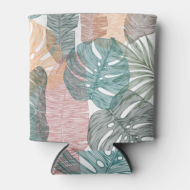 Tropical leaves: hand-drawn vintage pattern. can cooler (Front)