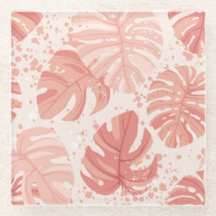 Tropical leaves: hand-drawn vintage pattern. glass coaster