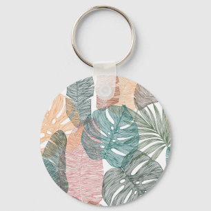 Tropical leaves: hand-drawn vintage pattern. key ring
