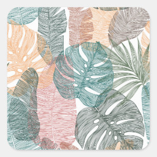 Tropical leaves: hand-drawn vintage pattern. square sticker