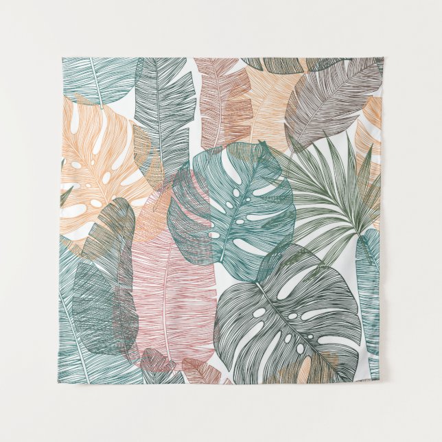 Tropical leaves: hand-drawn vintage pattern. tapestry (Front)