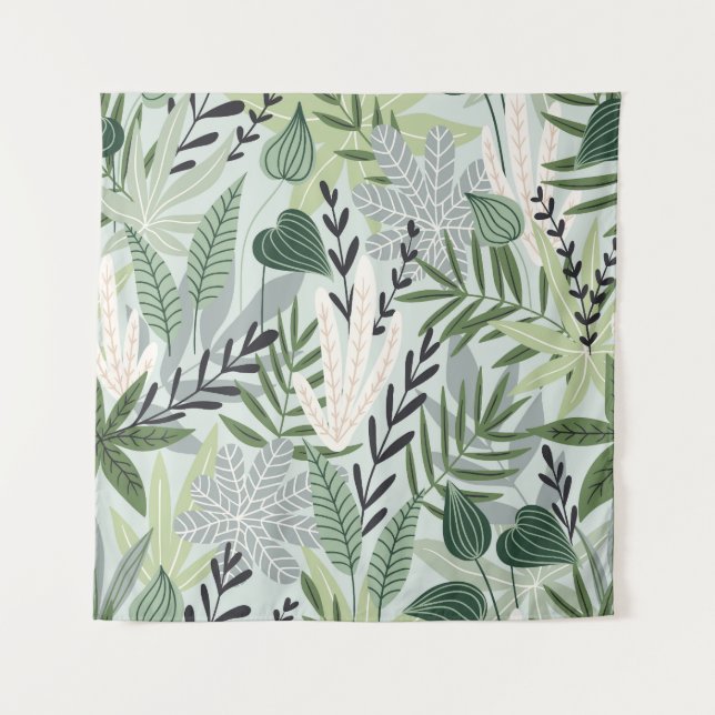Tropical Leaves: Hand-Drawn Vintage Print. Tapestry (Front)