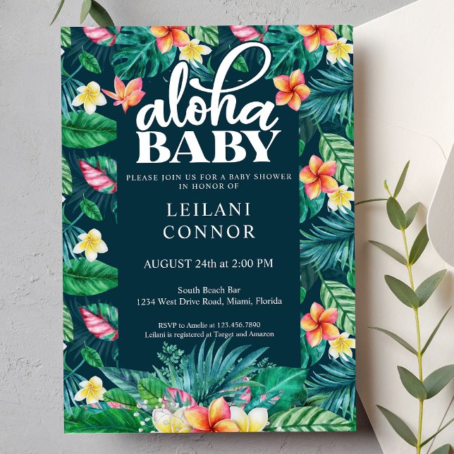 Tropical Leaves Hawaiian Floral Aloha Baby Shower Invitation (Creator Uploaded)