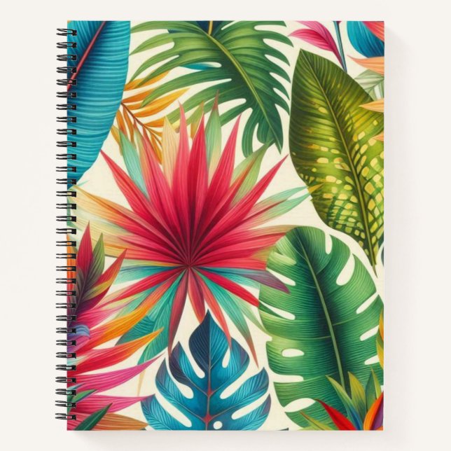 Tropical Leaves Hawaiian Pattern Notebook (Front)
