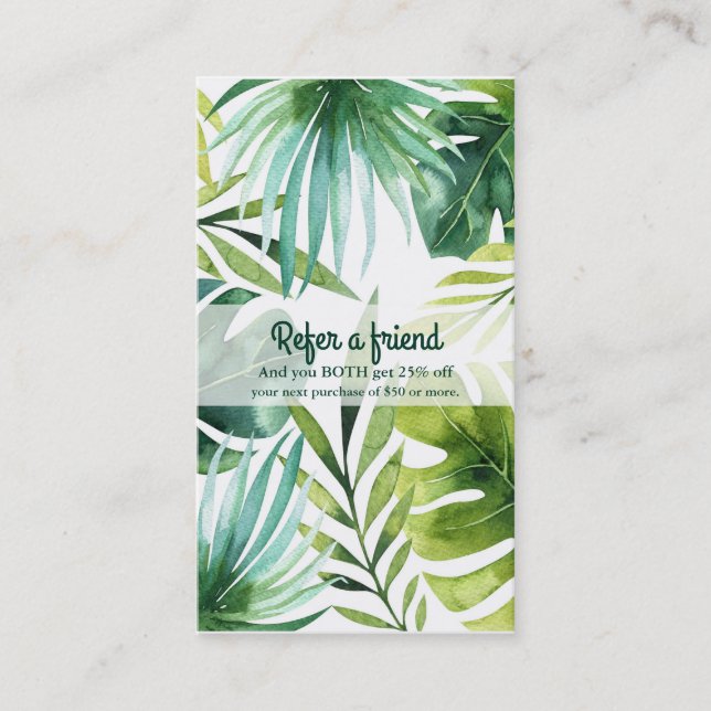 Tropical Leaves Hawaiian Plants Refer a Friend Referral Card (Front)