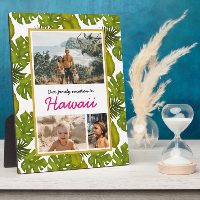 Tropical Leaves Hawaiian Vacation Photo Plaque (Side)