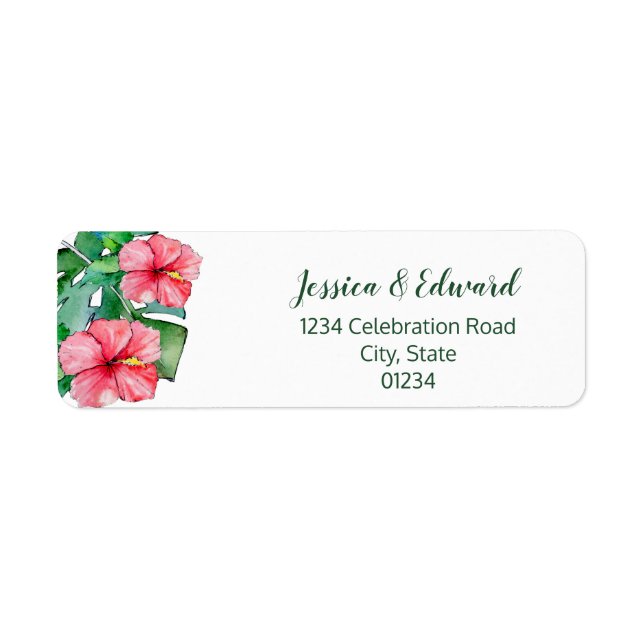 Tropical Leaves Hibiscus Address Label (Front)