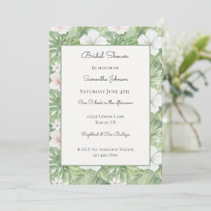 Tropical Leaves Hibiscus Floral Bridal Shower Invitation