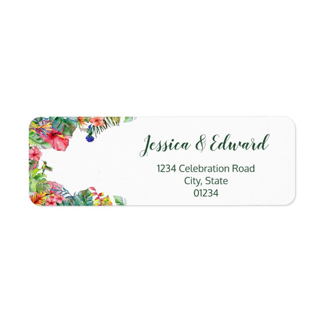 Tropical Leaves Hibiscus Hawaiian Address Label (Front)