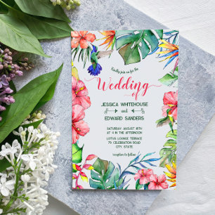 Tropical Leaves Hibiscus Hawaiian Luau Wedding Invitation