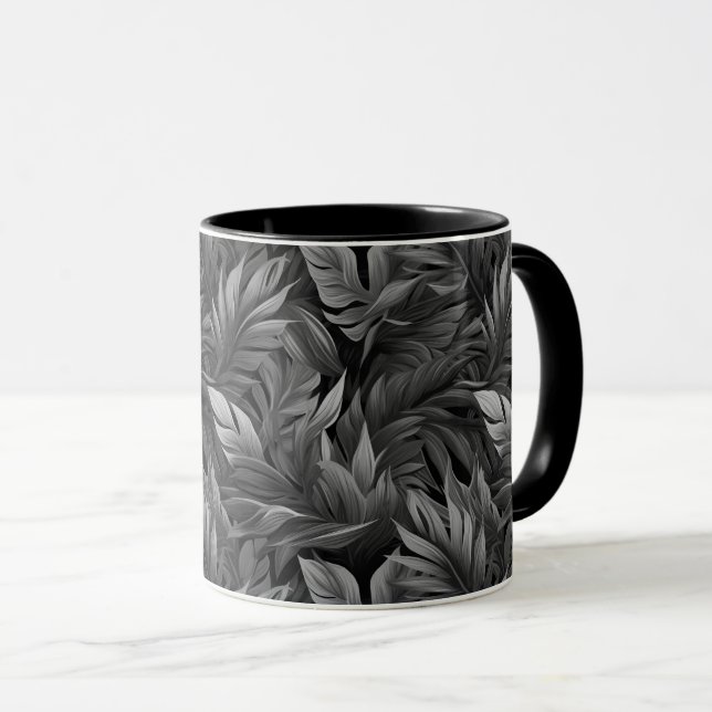 Tropical Leaves in black & white Mug (Front Right)