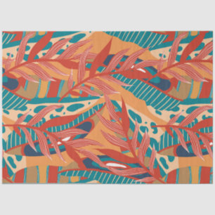 Tropical Leaves in Teal, Red, Orange  Tissue Paper