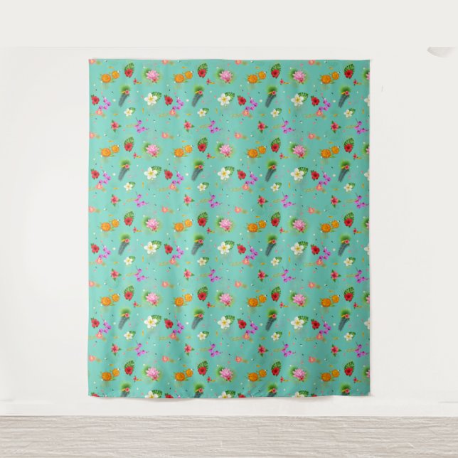 Tropical Leaves in Turquoise Tapestry (Front)