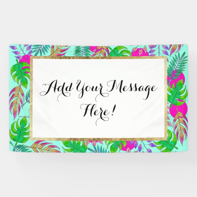 Tropical Leaves in Vibrant Watercolor Pattern Banner (Horizontal)