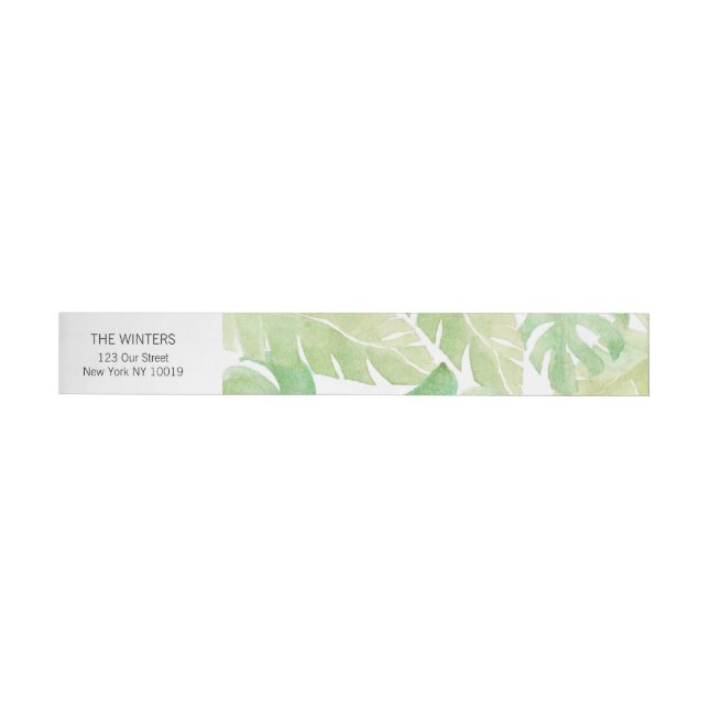 Tropical Leaves in Watercolor Wraparound Address Label (Individual)