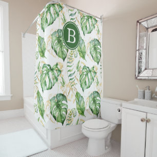 Tropical Leaves Initial Shower Curtain