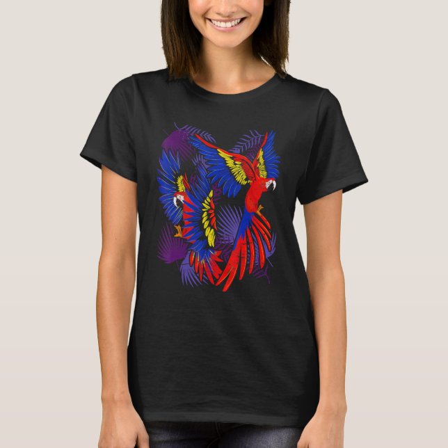 Tropical Leaves Jungle Animal Exotic Bird Macaw Pa T-Shirt (Front)