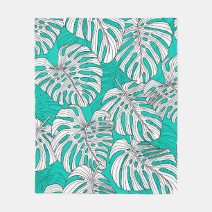 Tropical leaves, jungle leaves seamless vintage fl fleece blanket
