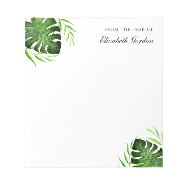 Tropical Leaves Jungle Script Personalised Chic  N Notepad (Front)