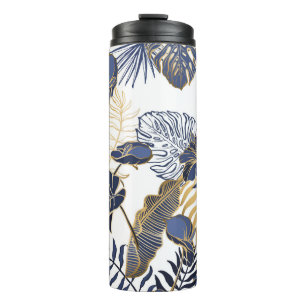 Tropical leaves, jungle seamless background. thermal tumbler