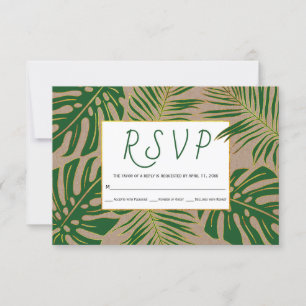 Tropical leaves kraft paper rustic wedding RSVP Card