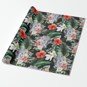 Tropical leaves leopard floral wrapping paper