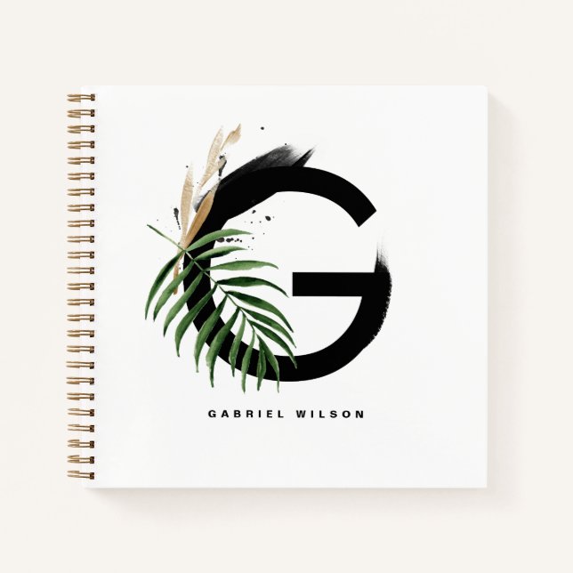 Tropical Leaves Letter G Monogram Personalised Notebook (Front)