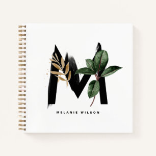 Tropical Leaves Letter M Monogram Personalised Notebook