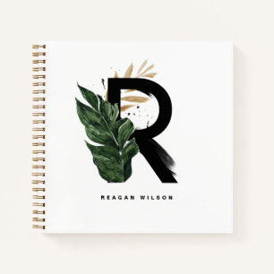 Tropical Leaves Letter R Monogram Personalised Notebook