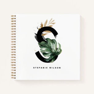 Tropical Leaves Letter S Monogram Personalized Notebook