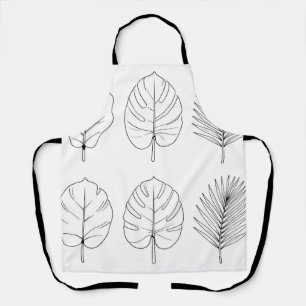 Tropical Leaves Line Art Pattern Apron