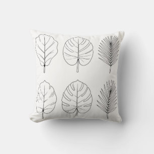 Tropical Leaves Line Art Pattern Cushion
