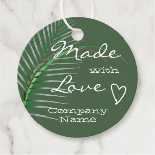 Tropical Leaves Made with Love Dark Forest Green Favour Tags